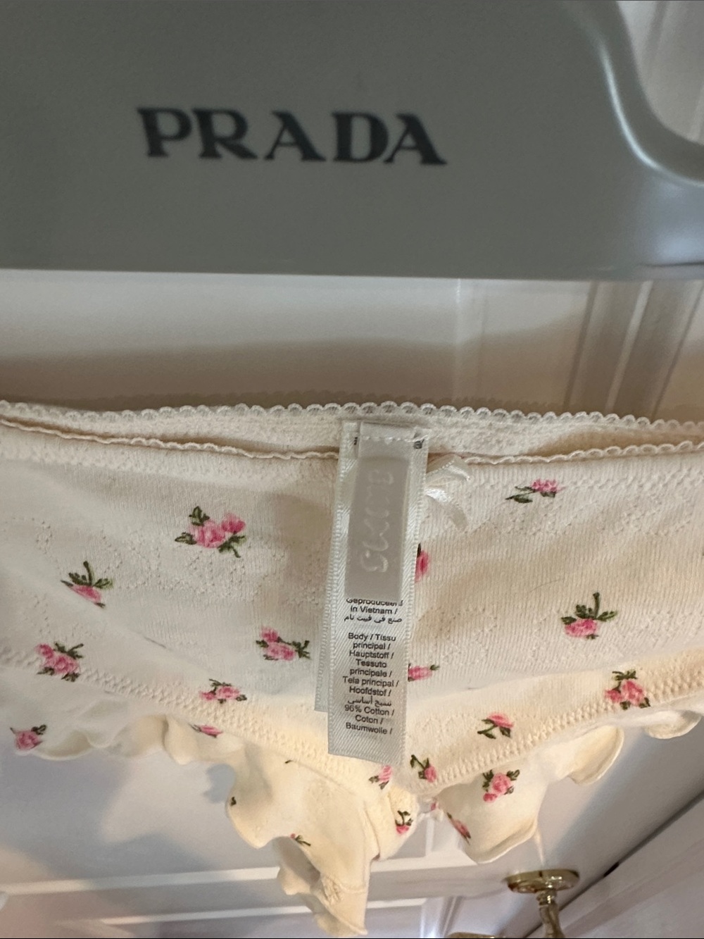 SKIMS Cream Floral Ribbed Cami & Ruffle Brief Set - Picture 5 of 9